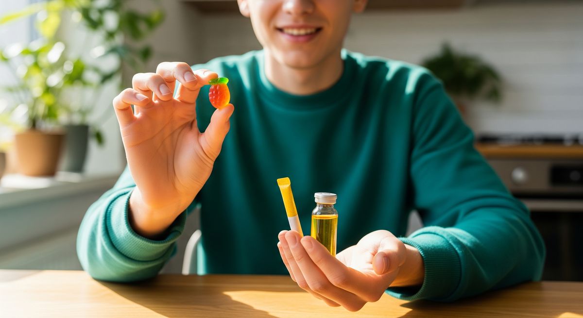 personne tenant plusieurs types de complements dont un format liquide moderne